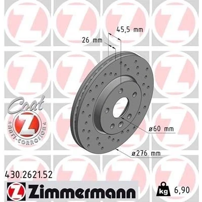 Bilde av ZIMMERMANN SPORT COAT Z 430.2621.52 Bremseskiver 276 26 6/5 5 105 innvendig ventilert, hullet belagt høy karbon OPEL: Astra J Sports Tourer