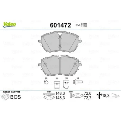 Bilde av VALEO 601472 Bremseklosser framaksel med sikringsskruesett, antihyle blikk glideskinner PEUGEOT: 308 SW 2, 3008 II SUV, Hatchback