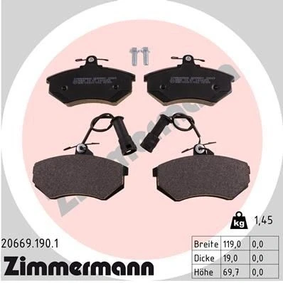Bilde av ZIMMERMANN 20669.190.1 Bremseklosser inkl. slitasjevarselkontakt med skruer Bildet viser leveranseinnholdet AUDI: Coupe B3, 90 Cabriolet B4