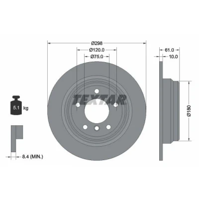 Bilde av TEXTAR PRO 92076603 Bremseskiver 298 10 05/06 120 fullt ut belagt uten hjulfestebolt, hjulnav BMW: 5 Touring, Sedan