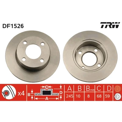 Bilde av TRW DF1526 Bremseskiver 245 10 4 108 fullt ut spraylakkert AUDI: 80 B4 Sedan, 100 C3 Coupe B3