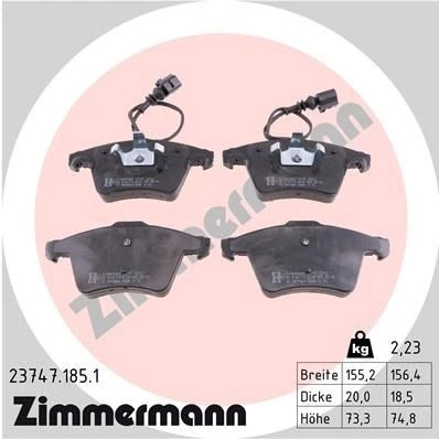 Bilde av ZIMMERMANN 23747.185.1 Bremseklosser inkl. slitasjevarselkontakt Bildet viser leveranseinnholdet VOLKSWAGEN: Touareg I
