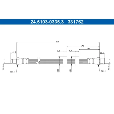 Bilde av ATE 24.5103 0335.3 Bremseslange 335mm M10x1mm VOLVO: V70 I, 740 Stasjonsvogn, 850 Sedan