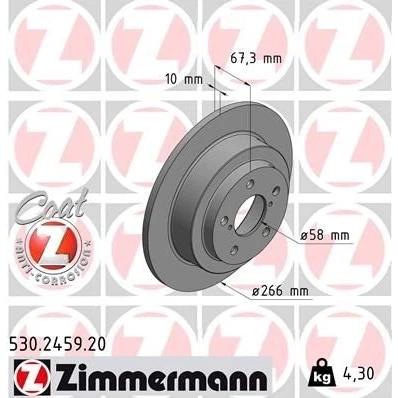 Bilde av ZIMMERMANN COAT Z 530.2459.20 Bremseskiver 266 10 7/5 5 100 fullt ut belagt SUBARU: Impreza II Sedan, Forester II, I