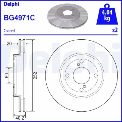 Bilde av DELPHI BG4971C Bremseskiver 252 20 4 ventilert belagt ubehandlet uten hjullager, ABS sensorring SUZUKI: SWIFT 4, 5