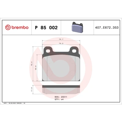 Bilde av BREMBO P 85 002 Bremseklosser ekskl. slitasjevarselkontakt uten tilbehør VOLKSWAGEN: TRANSPORTER 3, 3 Bus, Kasten