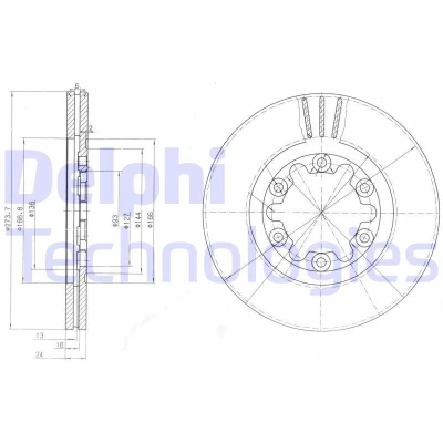 Bilde av DELPHI BG3809 Bremseskiver 274 24 6 ventilert oljet ubehandlet uten hjullager, ABS sensorring FORD: Ranger Mk2