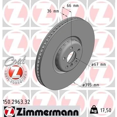 Bilde av ZIMMERMANN 150.2963.32 Bremseskiver 395 36 6/5 5 112 innvendig ventilert, todelt bremseskive belagt høy karbon BMW: 7