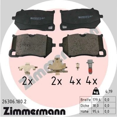 Bilde av ZIMMERMANN 26306.180.2 Bremseklosser med skruer glideplate, Bildet viser leveranseinnholdet VOLVO: XC60 II