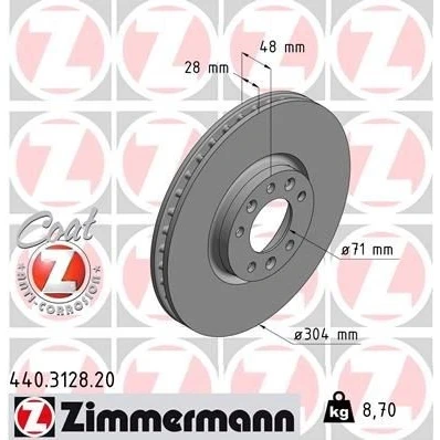 Bilde av ZIMMERMANN COAT Z 440.3128.20 Bremseskiver 304 28 8/5 5 108 innvendig ventilert belagt PEUGEOT: 308 SW 2, 508 I SW, 5008 II