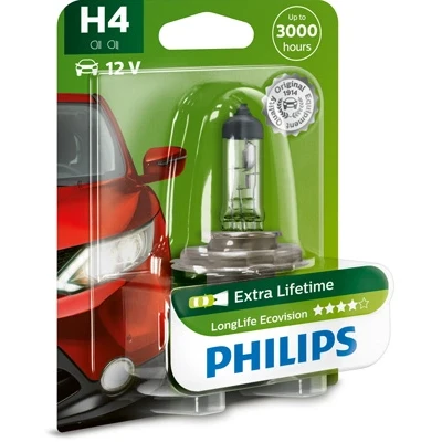 Bilde av Halogenlampe PHILIPS LongLife EcoVision H4 P43t 38, passer mange bilmodeller, 000 544 9094, 000000 000374, 025816, 030005050038, 072601