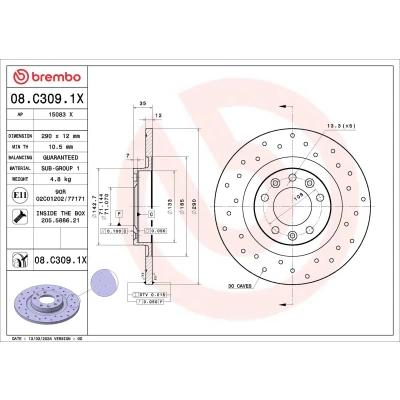 Bilde av BREMBO Bremseskive PEUGEOT: Expert III Van, 5008 II, 308 SW 2, CITROËN: Jumpy MPV, C4 Grand Picasso TOYOTA: Proace II Van