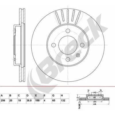 Bilde av BRECK BR 313 VA100 Bremseskiver 256 20 4 ventilert belagt uten lager VOLKSWAGEN: GOLF 3, 2, Polo III Hatchback