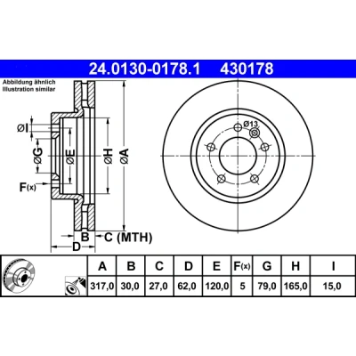 Bilde av ATE 24.0130 0178.1 Bremseskiver 317,0 30,0 5 120,0 ventilert belagt LAND ROVER: Discovery 3, Range Rover Sport, 4