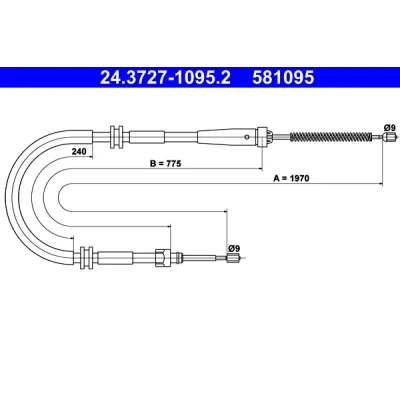 Bilde av ATE 24.3727 1095.2 Bremsekabel 1970 RENAULT: Kangoo II Express