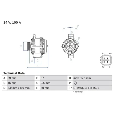 Bilde av BOSCH 0 986 082 420 Dynamo 14V 100A HONDA: CR V 3, CIVIC 8 Hatchback, Accord 7 Limousine