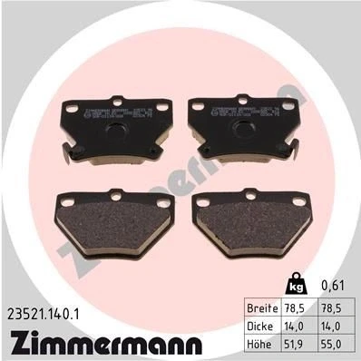 Bilde av ZIMMERMANN 23521.140.1 Bremseklosser med akustisk slitasjevarsel Bildet viser leveranseinnholdet TOYOTA: Corolla IX Hatchback