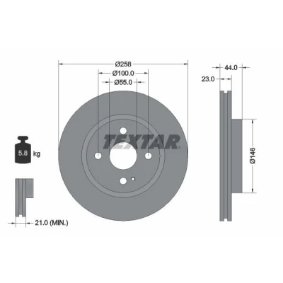 Bilde av TEXTAR PRO 92166803 Bremseskiver 258 23 04/05 100 innvendig ventilert belagt uten hjullager, hjulfestebolt, hjulnav FORD: FIESTA 6