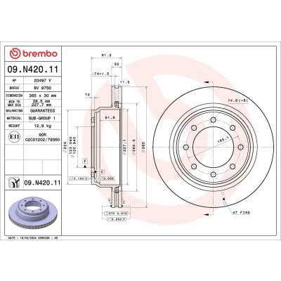 Bilde av BREMBO Bremseskive 365mm 30mm 8 innvendig ventilert belagt 09.N420.11 Bremseskiver, Skivebremser