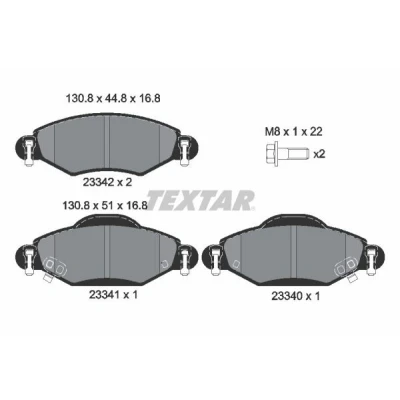 Bilde av TEXTAR 2334001 Bremseklosser med akustisk slitasjevarsel bremsecaliperskruer TOYOTA: Yaris I Hatchback