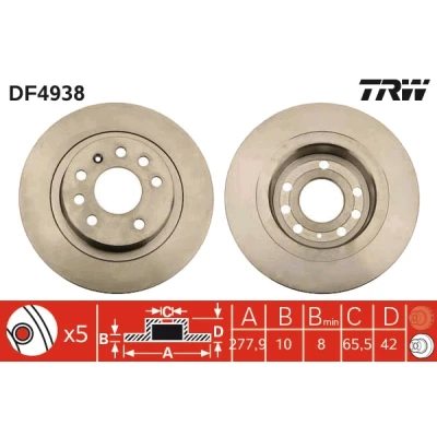 Bilde av TRW DF4938 Bremseskiver 278 10 5 110 fullt ut spraylakkert OPEL: Zafira B, Astra H GTC, Hatchback