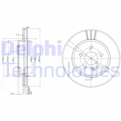 Bilde av DELPHI BG3397 Bremseskiver 303 26 5 ventilert oljet ubehandlet uten hjullager, ABS sensorring MERCEDES BENZ: ML Klasse
