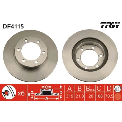 Bilde av TRW DF4115 Bremseskiver 319 21,8 6 140 ventilert spraylakkert TOYOTA: HILUX 3 Pick up, Land Cruiser Prado 90, up
