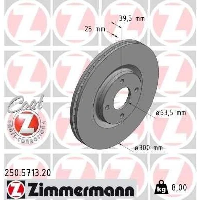 Bilde av ZIMMERMANN 250.5713.20 Bremseskiver 300 25 4/4 4 108 innvendig ventilert belagt FORD: Ecosport Mk2