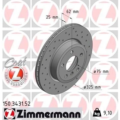 Bilde av ZIMMERMANN SPORT COAT Z 150.3431.52 Bremseskiver 325 25 6/5 5 120 innvendig ventilert, hullet belagt høy karbon BMW: X3