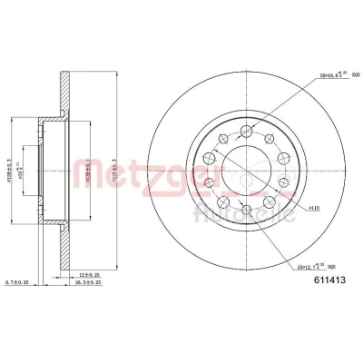 Bilde av METZGER 6110413 Bremseskiver bakaksel 278 12 5 110 fullt ut spraylakkert, Krysssliping ALFA ROMEO: 159 Sportwagon, Giulietta Hatchback, Sedan