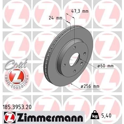 Bilde av ZIMMERMANN 185.3953.20 Bremseskiver 256 24 5/4 4 114 innvendig ventilert belagt CHEVROLET: Nubira Stasjonsvogn, Lacetti Hatchback, Sedan