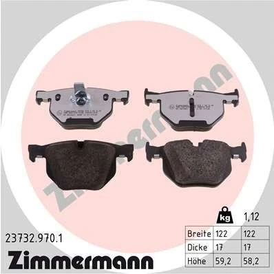 Bilde av ZIMMERMANN 23732.970.1 Bremseklosser klargjort for slitasjeindikator Bildet viser leveranseinnholdet BMW: 5 Touring, Sedan, 6 Coupé