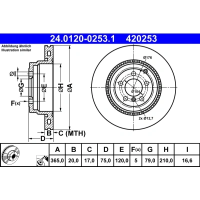 Bilde av ATE 24.0120 0253.1 Bremseskiver 365,0 20,0 5 120,0 ventilert belagt høy karbon LAND ROVER: Range Rover 3