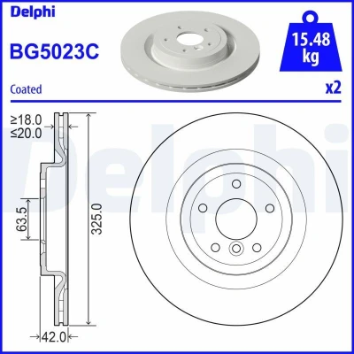 Bilde av DELPHI BG5023C Bremseskiver 325 20 5 ventilert belagt ubehandlet uten hjullager, ABS sensorring JAGUAR: XF Sedan