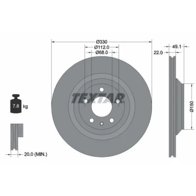 Bilde av TEXTAR PRO 92132603 Bremseskiver 330 22 05/06 112 utvendig ventilert belagt uten hjulfestebolt, hjulnav AUDI: A6 C6 Avant, Sedan