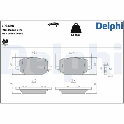 Bilde av DELPHI LP3698 Bremseklosser ikke klargjort for slitasjeindikator med antihyle blikk tilbehør