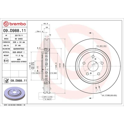 Bilde av BREMBO 09.D988.11 Bremseskiver 328 34 5 innvendig ventilert belagt TOYOTA: RAV4 V