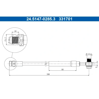 Bilde av ATE 24.5147 0285.3 Bremseslange 300 M10x1 SKODA: Octavia 3 Combi