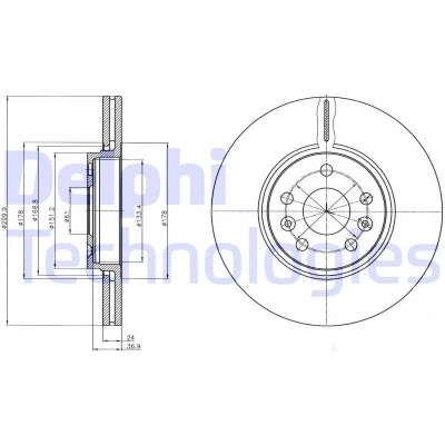 Bilde av DELPHI BG4338 Bremseskiver 300 24 5 ventilert oljet høy karbon uten hjullager, ABS sensorring RENAULT: SCENIC 2, GRAND 2