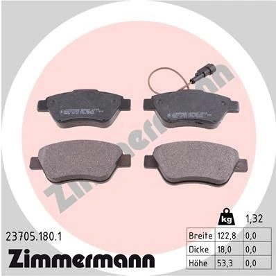 Bilde av ZIMMERMANN 23705.180.1 Bremseklosser inkl. slitasjevarselkontakt Bildet viser leveranseinnholdet FIAT: 500 Hatchback, BRAVO 2, Stilo Hatchback