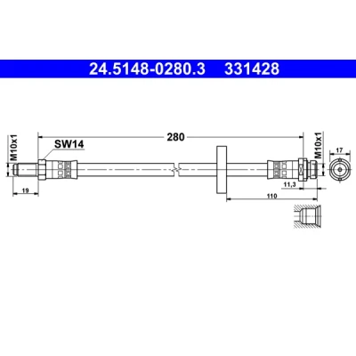 Bilde av ATE 24.5148 0280.3 Bremseslange 280 M10x1 FORD: MONDEO 3 Kombi, Stufenheck