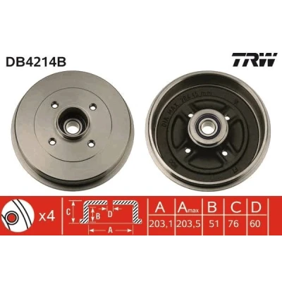 Bilde av TRW DB4214B Bremsetrommel med lager, uten ABS sensorring 234 RENAULT: CLIO 2