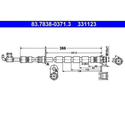 Bilde av ATE 83.7838 0371.3 Bremseslange 366 M10x1 FORD: FIESTA 6