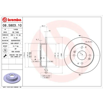 Bilde av BREMBO 08.5803.10 Bremseskiver 260 10 4 fullt ut med skruer HONDA: ACCORD