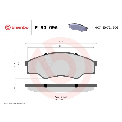 Bilde av BREMBO P 83 096 Bremseklosser ekskl. slitasjevarselkontakt uten tilbehør TOYOTA: HILUX 3 Pick up