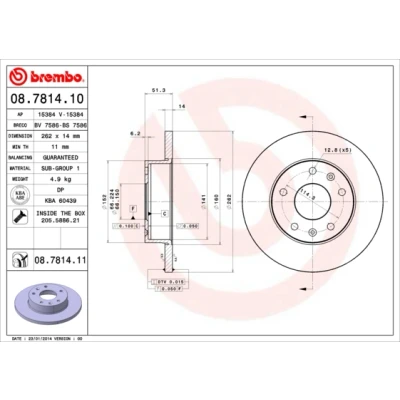 Bilde av BREMBO COATED DISC LINE 08.7814.11 Bremseskiver 262 14 5 fullt ut belagt med skruer LAND ROVER: Freelander I SUV