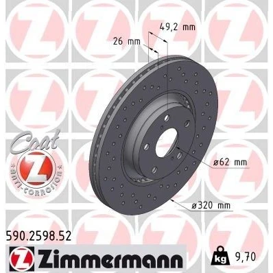 Bilde av ZIMMERMANN SPORT COAT Z 590.2598.52 Bremseskiver 320 26 8/5 5 114 utvendig ventilert, hullet belagt TOYOTA: Avensis III Stasjonsvogn