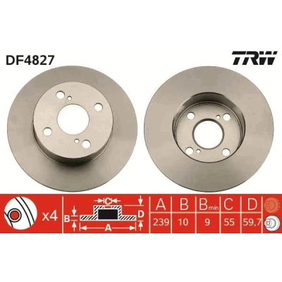 Bilde av TRW DF4827 Bremseskiver 240 10 4 100 fullt ut spraylakkert TOYOTA: Corolla VIII Liftback, Compact, Sedan