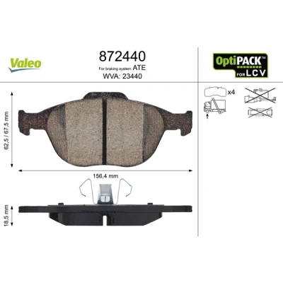 Bilde av VALEO 872440 Bremseklosser framaksel ekskl. slitasjevarselkontakt uten skruer, for vanskelige bruksforhold FORD: Transit Connect V408 Van