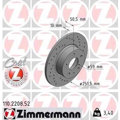 Bilde av ZIMMERMANN SPORT COAT Z 110.2208.52 Bremseskiver 252 10 6/5 5 98 fullt ut, hullet belagt ALFA ROMEO: 156 Sportwagon, Sedan